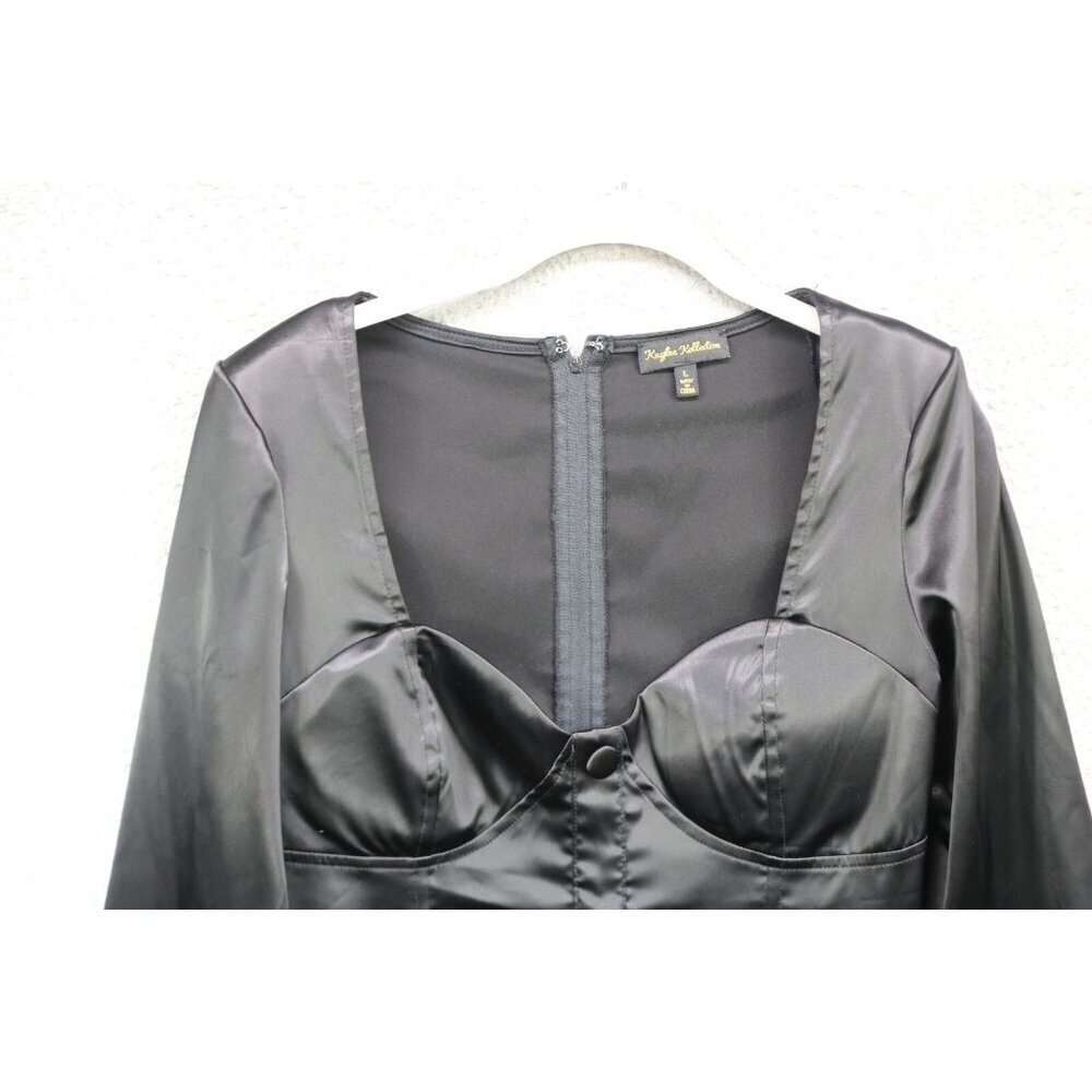 Kaylee Kollection Long Sleeve Black Satin Cut-Out Dress-Large-Whimsigoth-Goth - Picture 6 of 12
